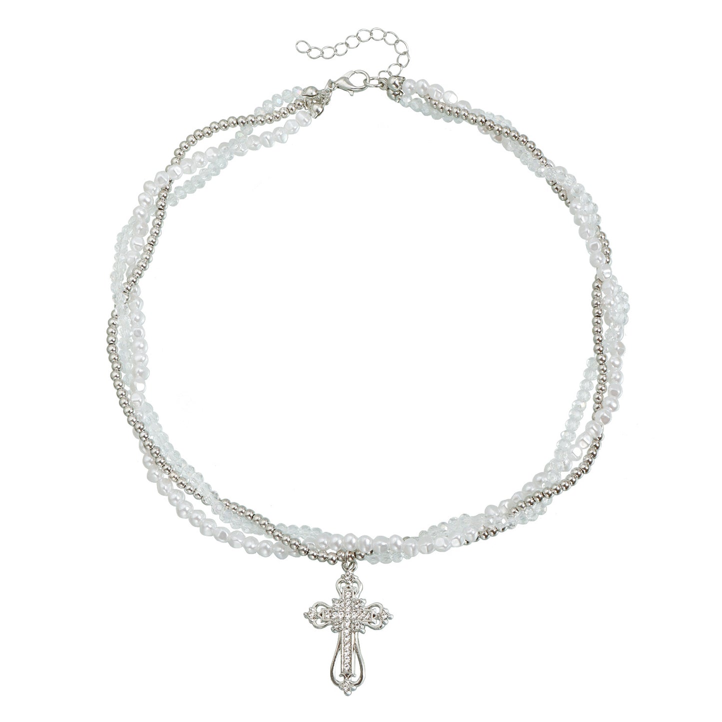 Geometric Cross Rhinestone Inlay Alloy Rope Chain Necklace for Women
