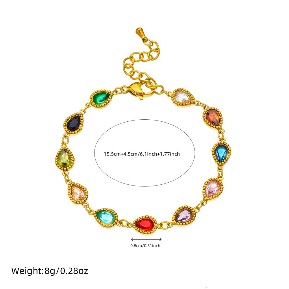 Fashionable Geometric Stainless Steel Bracelet with Electroplated Finish for Women Featuring Oval and Square Accents