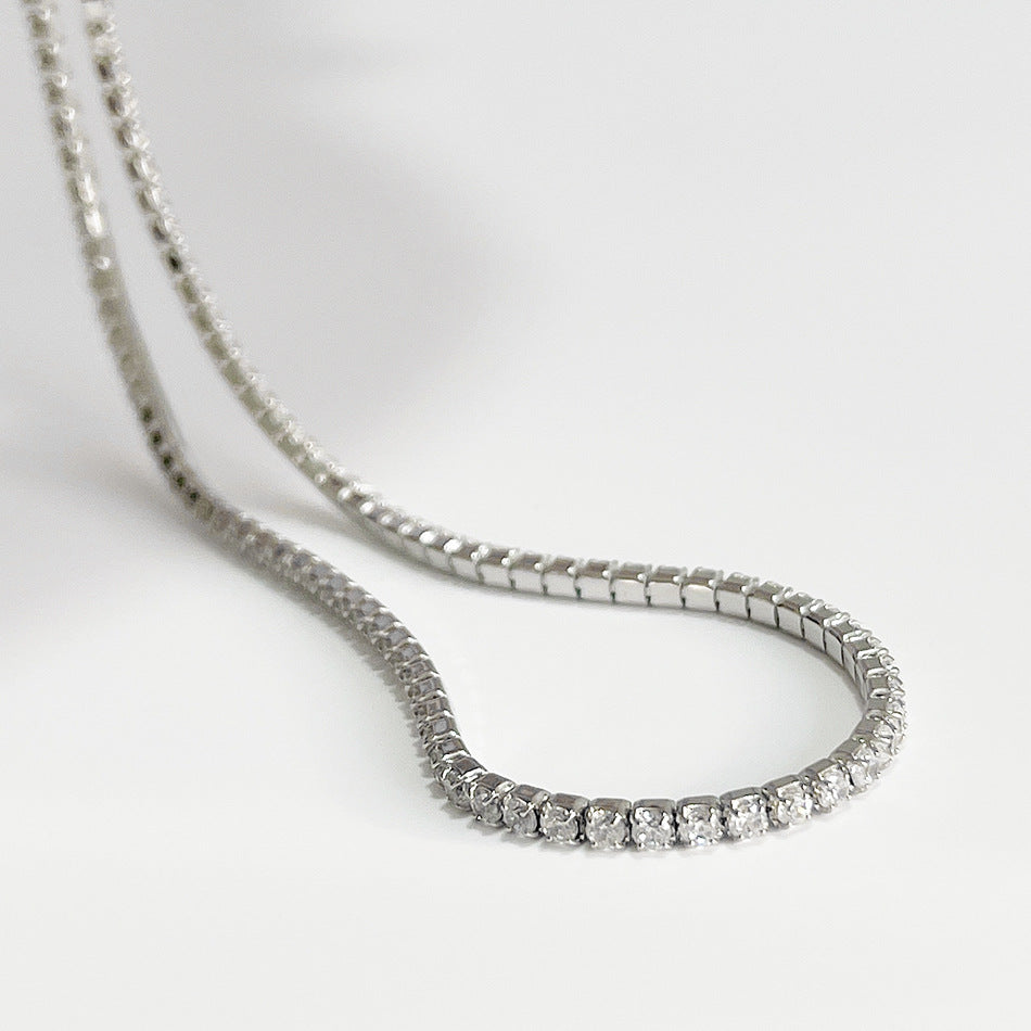 Minimalist Short Bead Chain Necklace for Women with Zircon Pendant in Sterling Silver Plated Finish