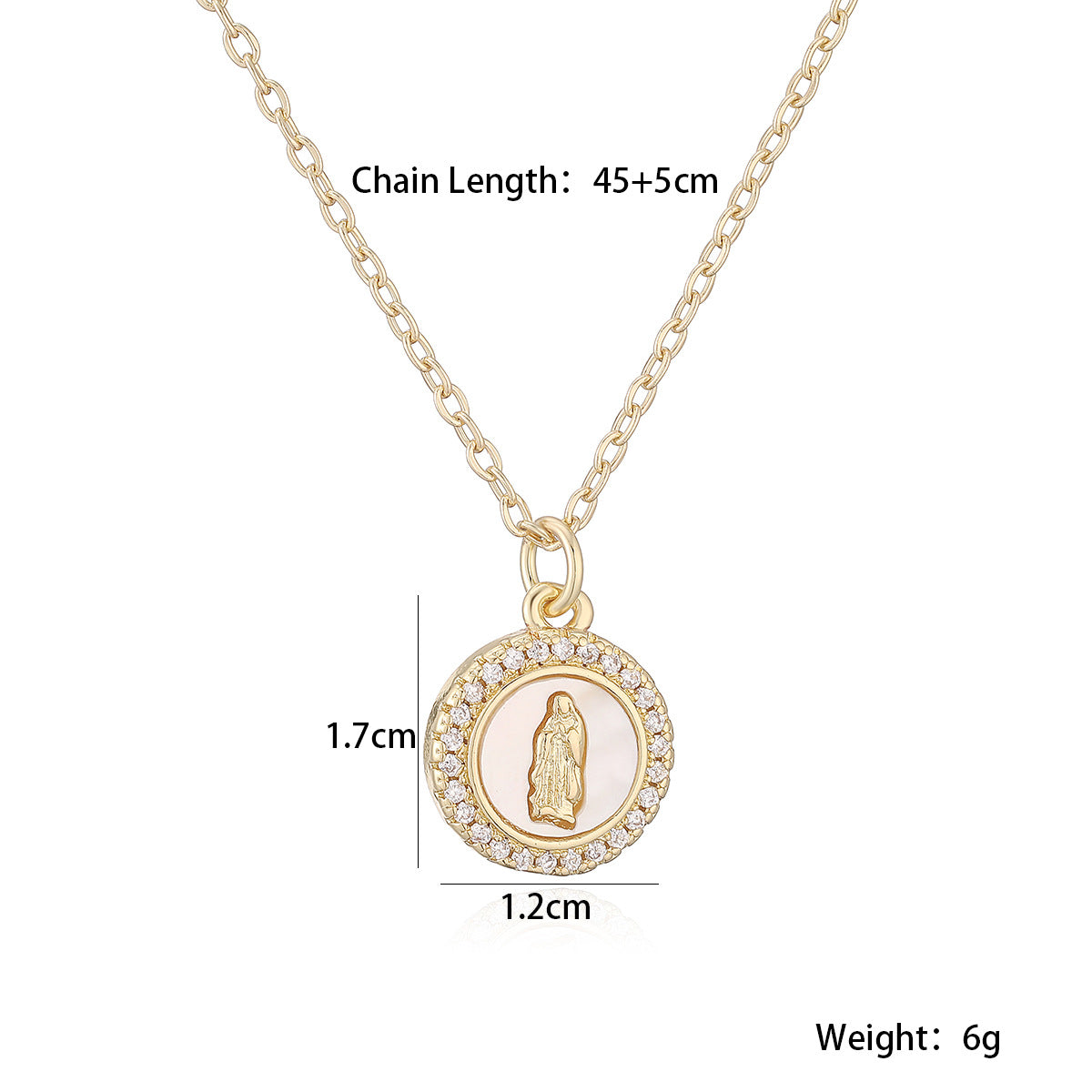 Minimalist 18K Gold Plated Brass Round Cross Pendant Necklace with Cubic Zirconia for Women