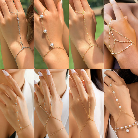 Pulsera de cadena para mujer, estilo geométrico, de cobre chapado, adornada con pedrería, para la playa
