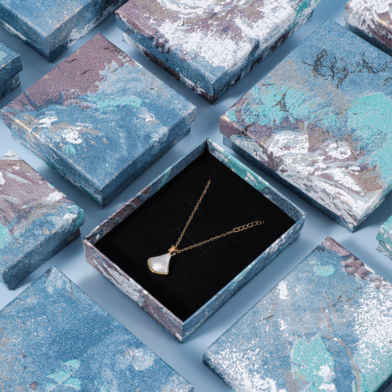 Oil Painting Style Irregular Blue Floral Jewelry Packaging Box for Bracelets Earrings Rings Necklaces and Hand Chains
