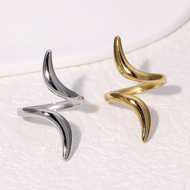 Minimalist Geometric Titanium Steel Adjustable Ring for Women with Plated Finish and Clean Line Design