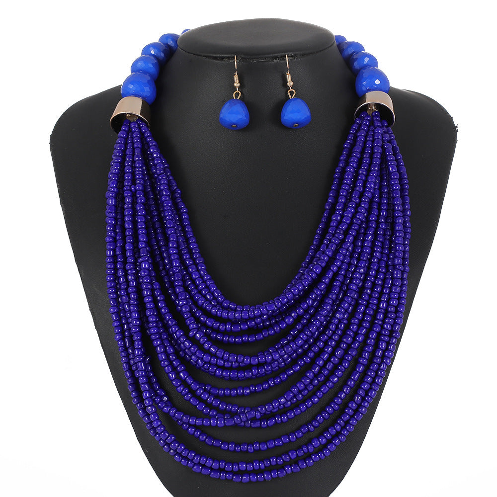 Bohemian Style Tassel Beaded Sweater Necklace for Women with Resin Pendant and Handmade Craftsmanship