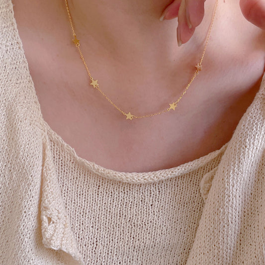 Collar de cadena de bolitas chapado con colgante de estrella y corazón de plata de ley 925 para mujer