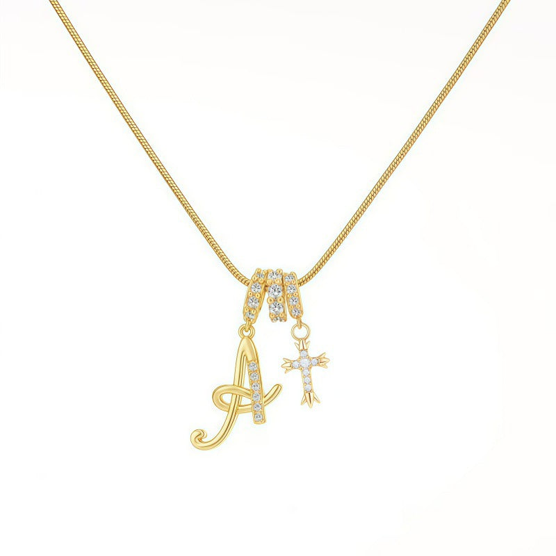 Sweet 22K Gold Plated Letter Titanium Steel Pendant Brass Cable Chain Necklace Unisex