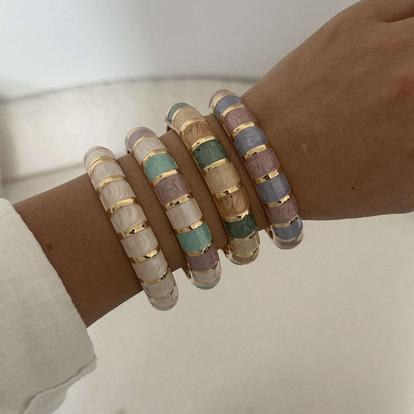 Bohemian Minimalist Geometric Alloy Drip Oil Plated Open Cuff Bracelet