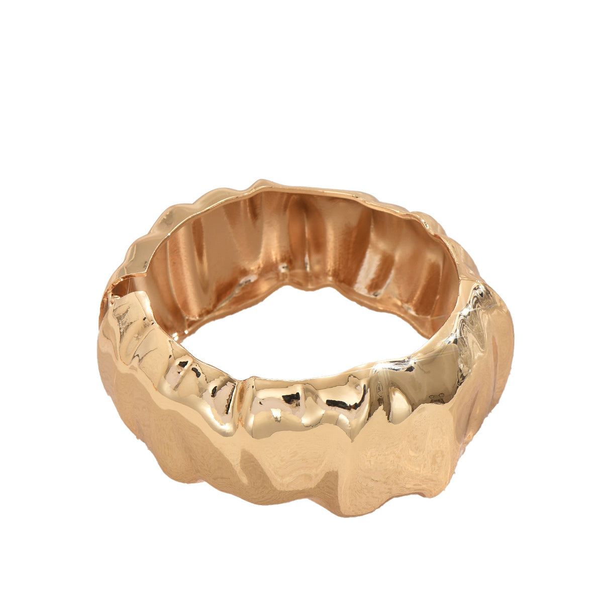 Pulsera de aleación de zinc con chapado en oro de 18 quilates, diseño geométrico arrugado, de lujo ligero para mujer