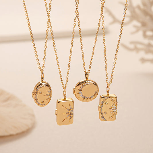 Vintage Star-Shaped Copper Pendant Necklace with Gold Plating for Unisex, Adjustable Chain