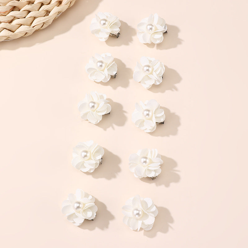 Fermaglio per Capelli a Forma di Fiocco in Stile Naturale per Ragazze con Rifinitura in Pizzo di Poliestere e Abbellimento Floreale con Perle, Set di Mollette a Becco d'Anatra