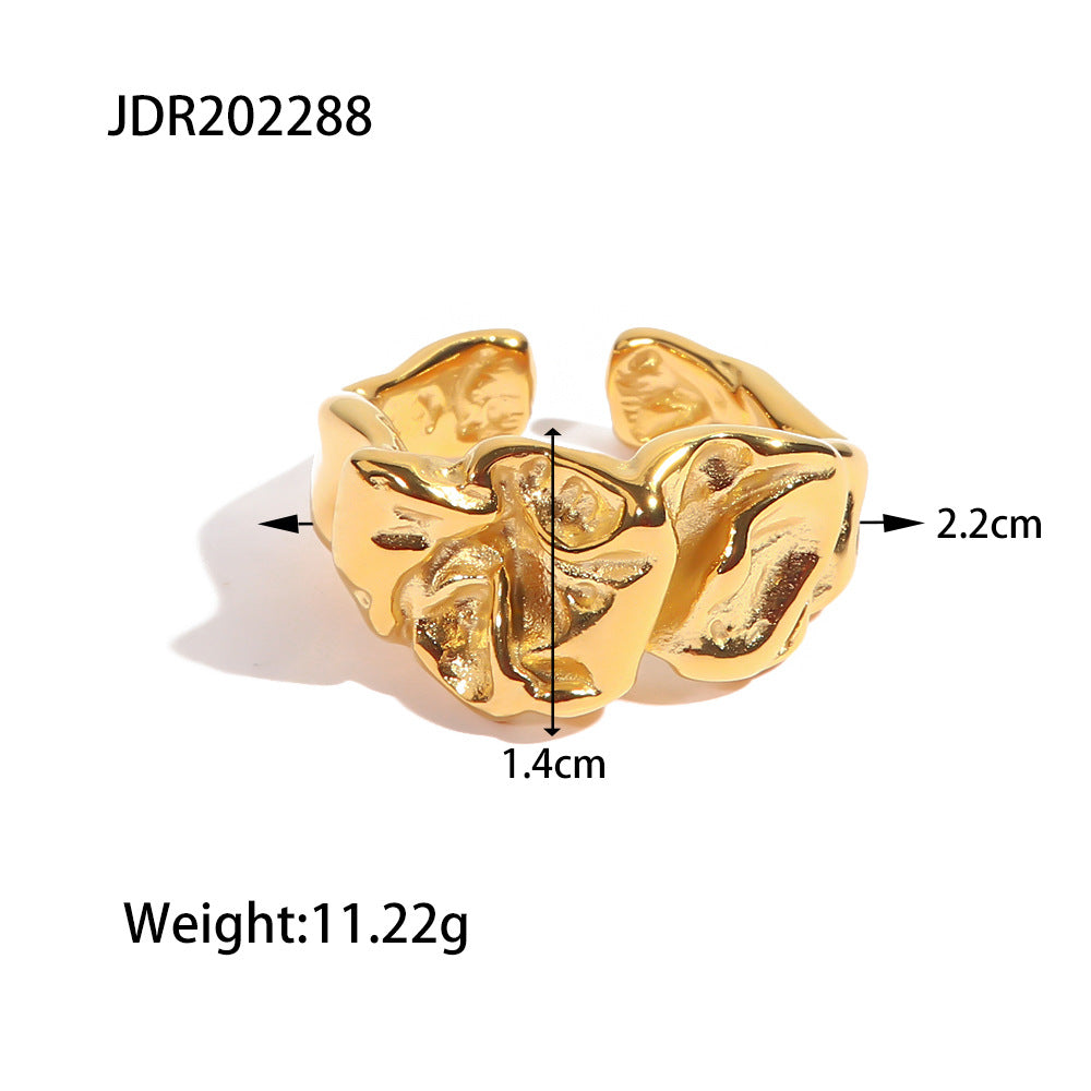 Anello Geometrico in Acciaio Inox con Finitura Placcata e Dettaglio Floreale da Donna Gioielli Minimalisti di Lusso