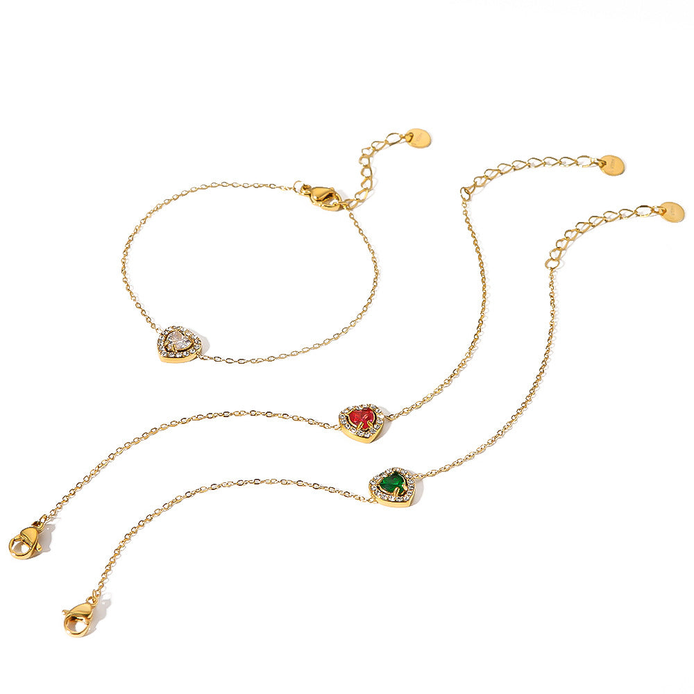 Bracciale minimalista geometrico a forma di cuore in acciaio inossidabile con placcatura in oro 18K e intarsio di zirconi