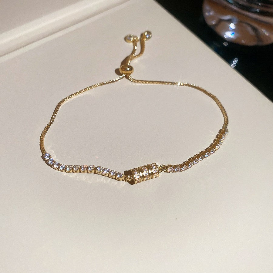 Elegant Geometric Floral Bracelet for Women in Plated Copper with Rhinestone Accents, Minimalist Office Style Hand Jewelry