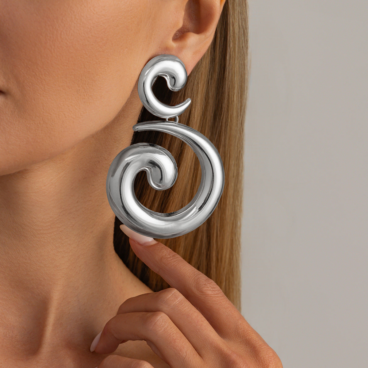 Exaggerated Geometric Spiral Plated Iron Earrings for Women
