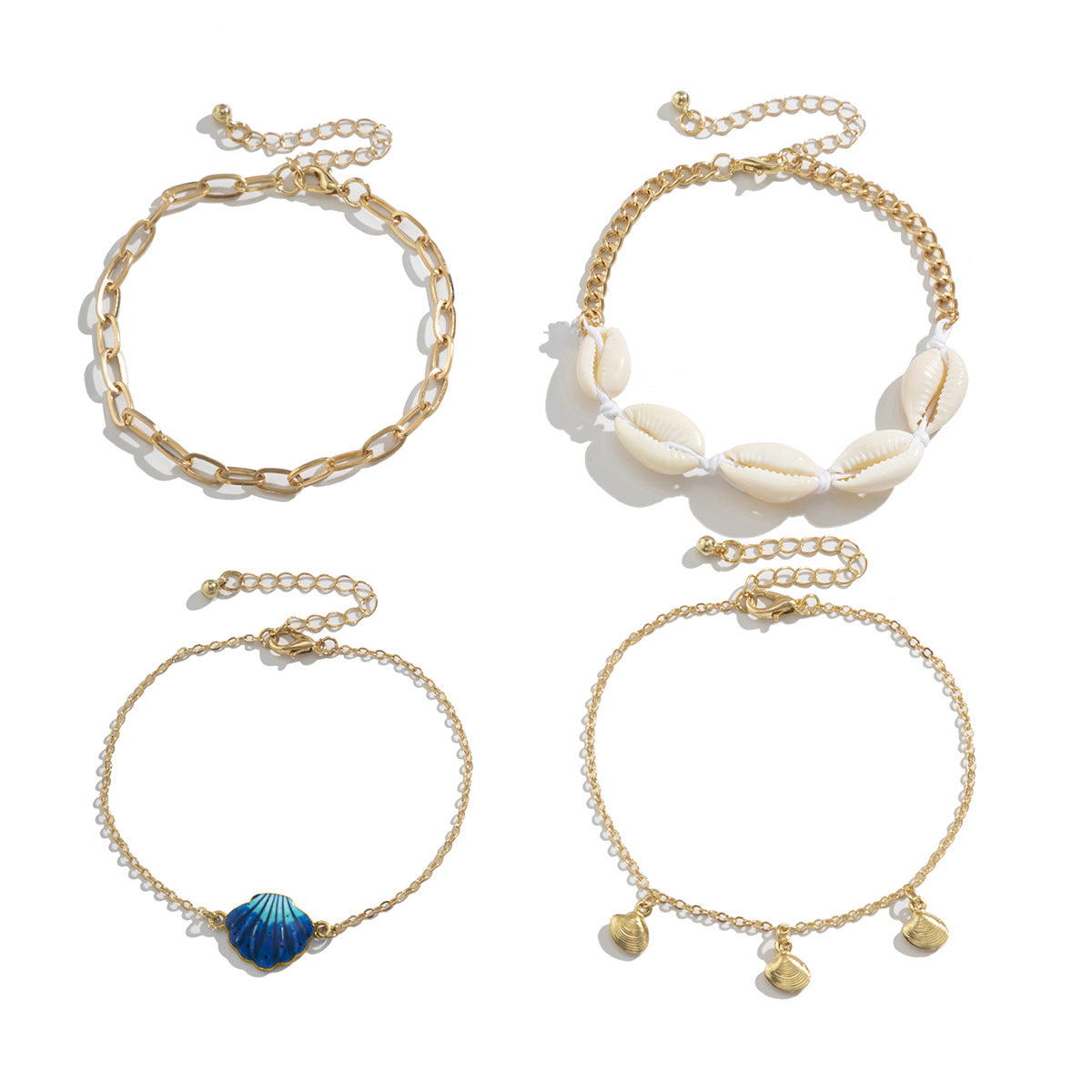Bohemian Style Shell-Shaped Alloy Anklet for Women with Enamel Finish and Tassel Detail