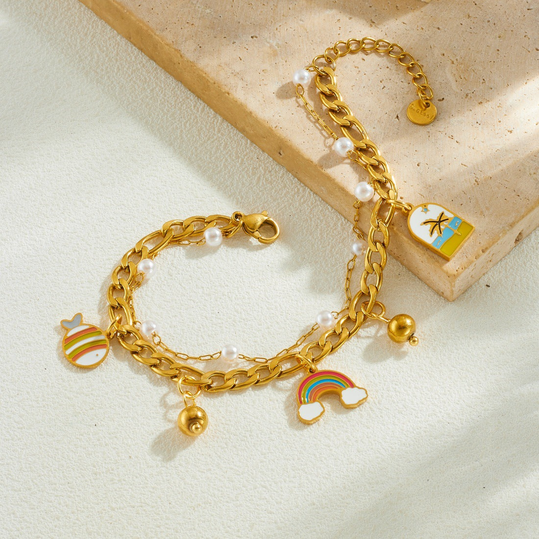 Sweet Minimalist Gold Plated Stainless Steel Rainbow Bracelet
