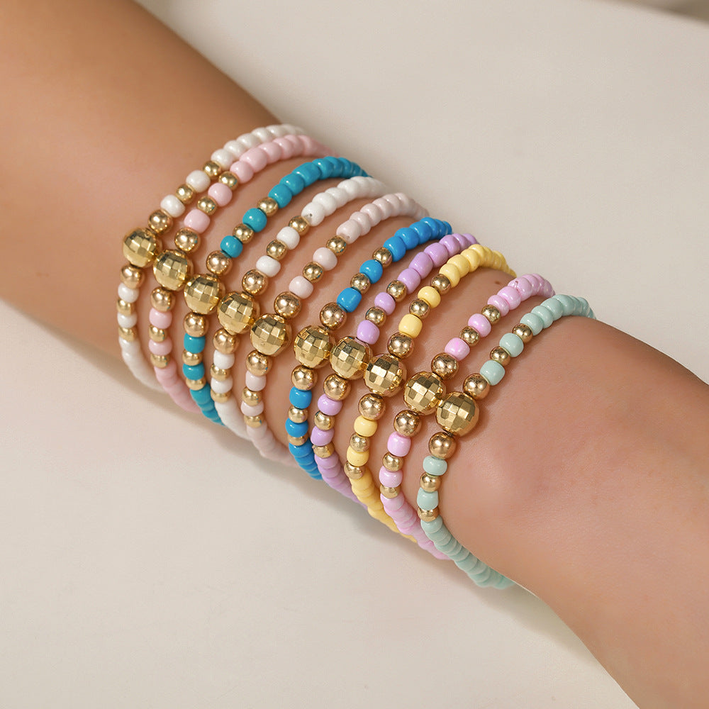 Minimalist Casual Geometric Round Seed Bead Alloy Handmade Bracelet Set for Women and Men