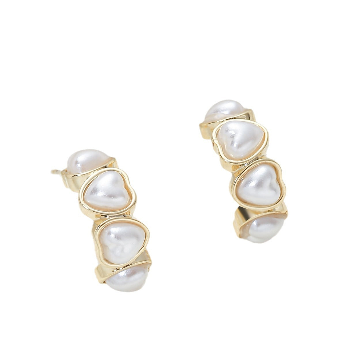 Orecchini geometrici minimalisti a forma di cuore con perle per donna, in rame con perni in acciaio inossidabile