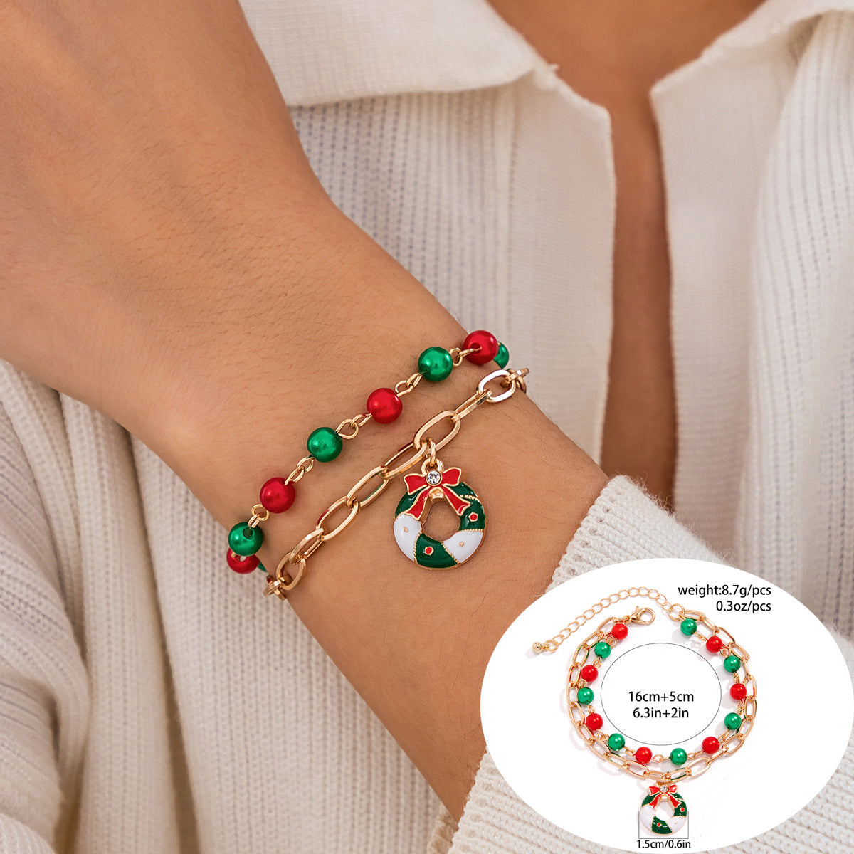Set de pulseras de resina con forma de letra con motivos navideños de renos y campanas para mujer