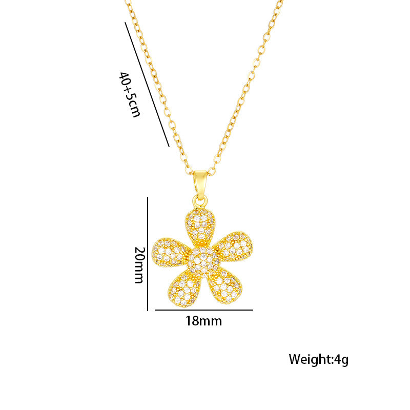 Collana minimalista con ciondolo a girasole da donna in acciaio al titanio con intarsio di strass e catena a O