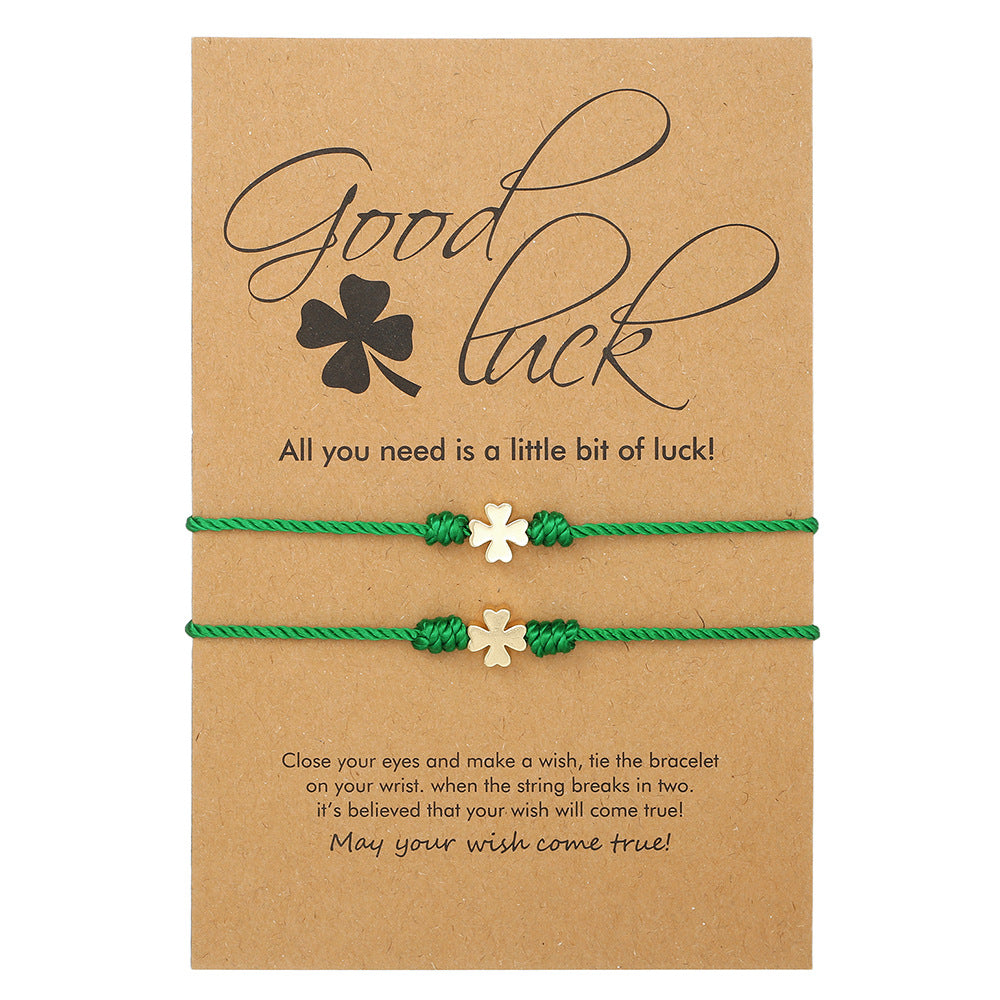 Green Four-Leaf Clover Stainless Steel Woven Bracelet for Women and Men