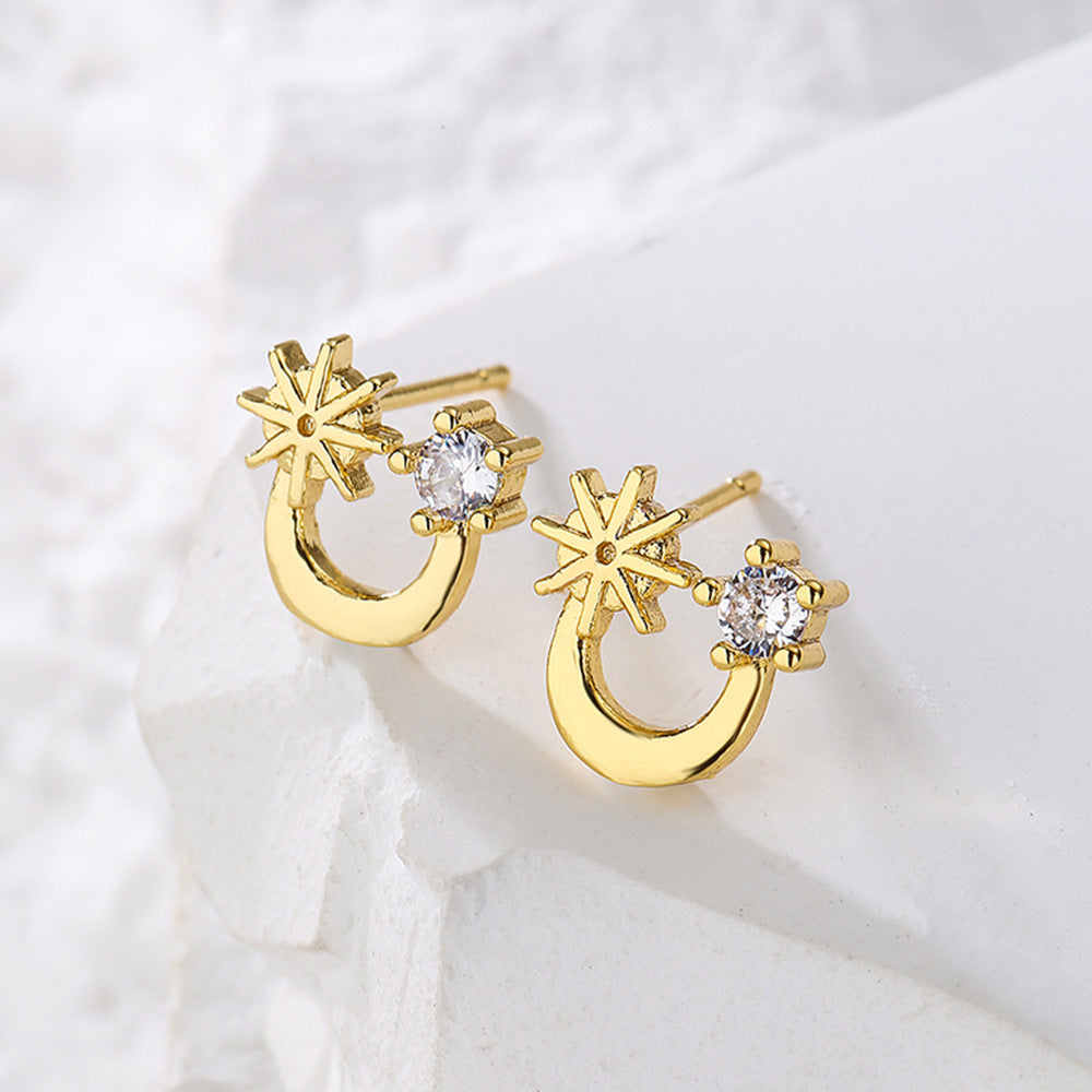 Minimalist Geometric Copper Earrings with 18K Gold Plating and Zircon Accents for Women
