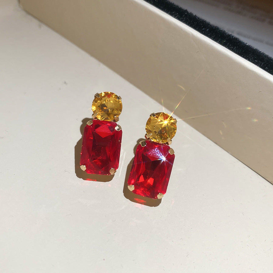Aretes minimalistas geométricos redondos y cuadrados con incrustaciones de diamantes de imitación para mujer, de aleación con postes de acero