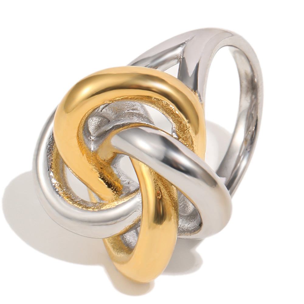 Minimalist Elegant Geometric Knot 18K Gold Plated Stainless Steel Ring for Women