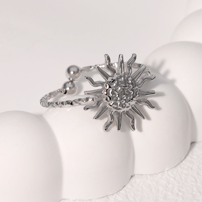 Anello aperto minimalista da donna in acciaio inossidabile a forma di sole con finitura galvanica
