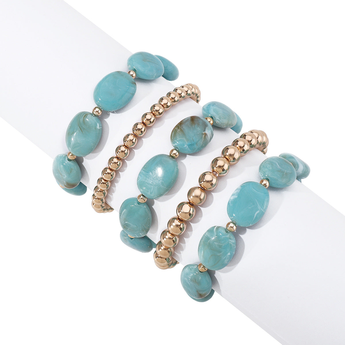 Pulsera Bohemia Geométrica de Cuentas con Piedras de Jade Artificial Brazalete Elástico Hecho a Mano para Mujer