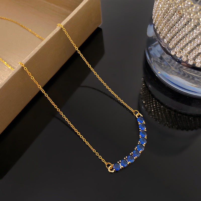 Minimalist Titanium Steel Plated Cubic Zirconia Inlay Geometric Smile Necklace for Unisex