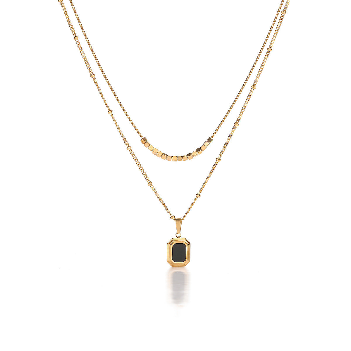 Minimalist Geometric Square Pendant Necklace for Women in Titanium Steel with Delicate Layered Locket Design