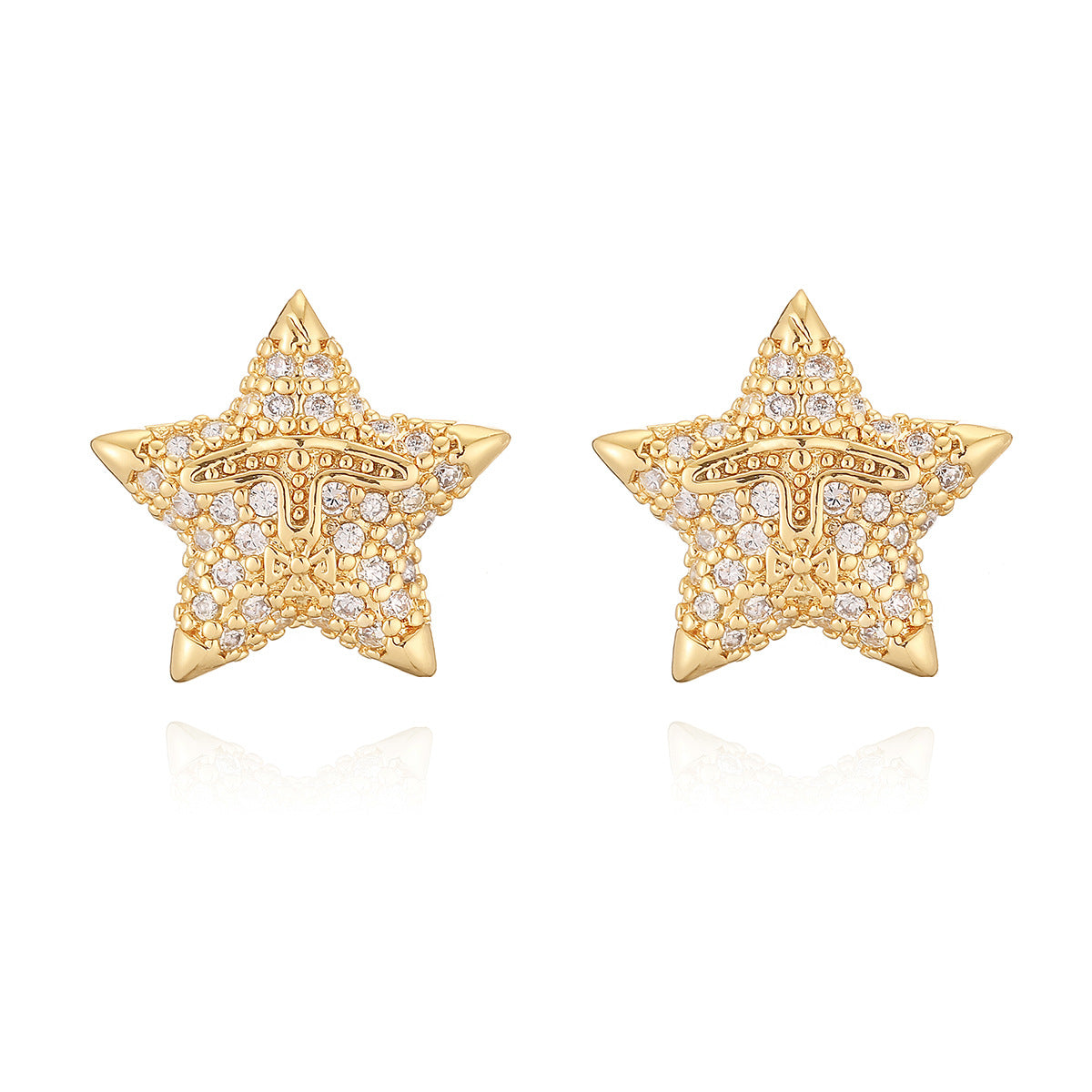 Pendientes de Cobre Minimalistas con Estrella de Cinco Puntas, Chapado en Oro de 18K e Incrustaciones de Circonita para Mujer