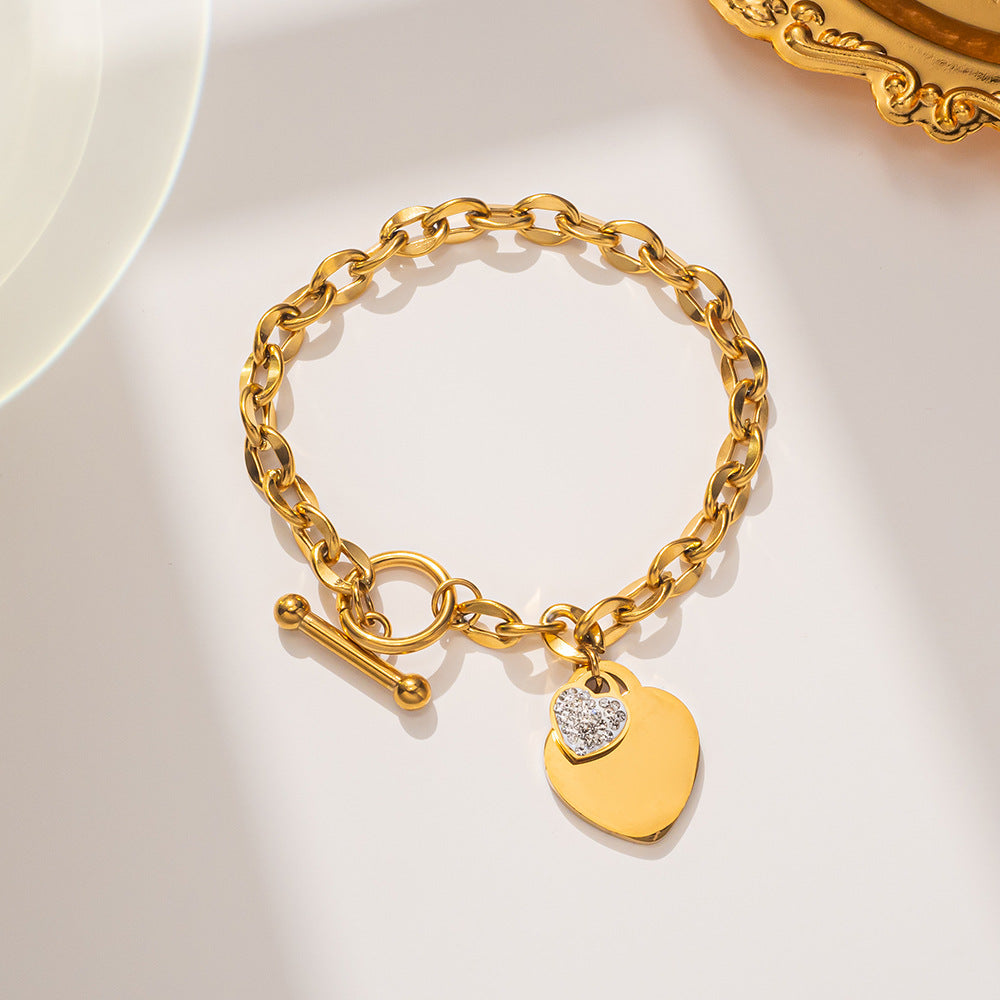 Minimalist Geometric Titanium Steel Hand Bracelet with Gold Inlay and Peace Knot Design for Women