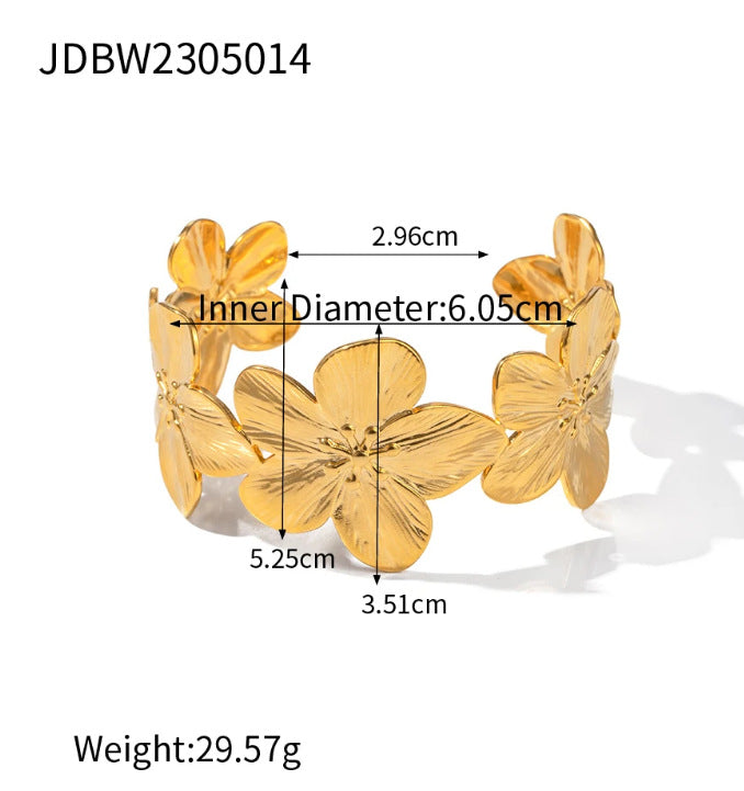 Gold Plated Stainless Steel Round Geometric Women's Bracelet with Cubic Zirconia