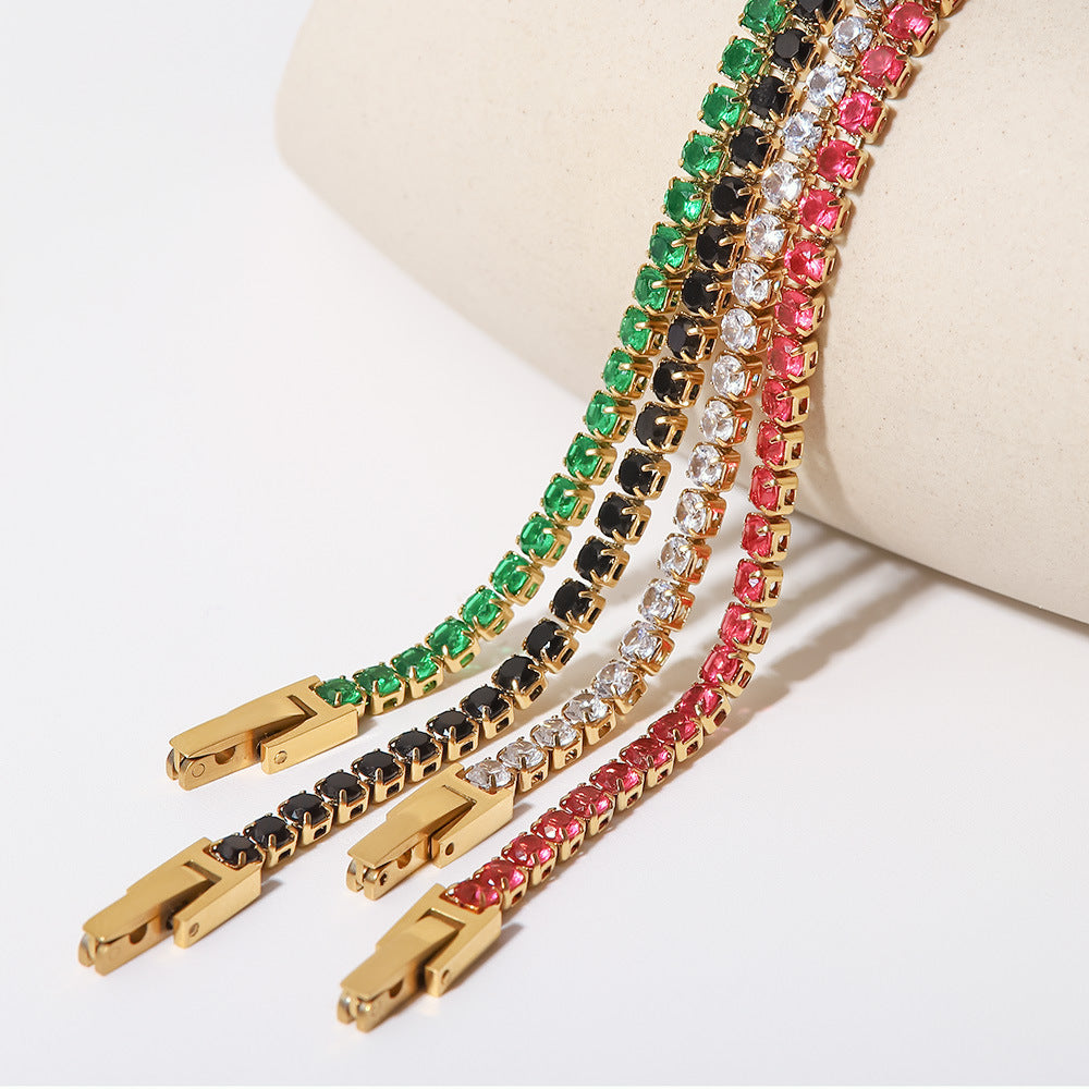 Bracciale da donna in acciaio inossidabile placcato oro 14K con intarsi in zirconi e design geometrico stile INS