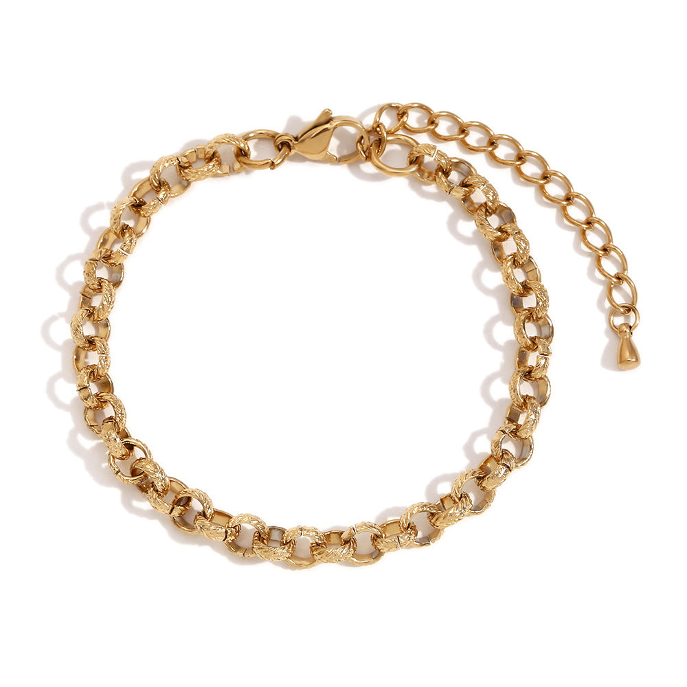 Minimalist Wheat Pattern Anklet for Women Made of Stainless Steel with 14K Gold Plating and Handcrafted Round Link Chain