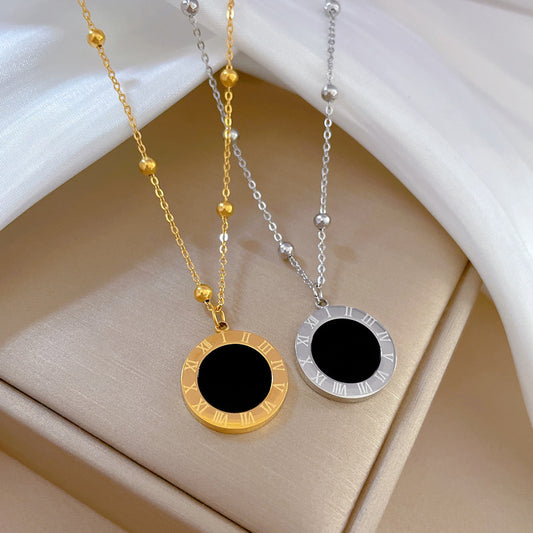 Minimalist Titanium Steel Geometric Shell Pendant Necklace for Women and Men - Gold-Plated Clavicle Chain
