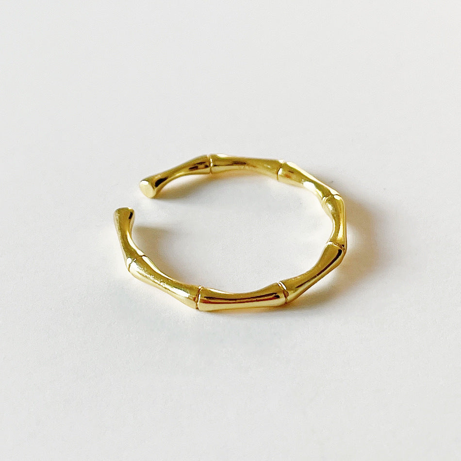 Minimalist 925 Sterling Silver Heart Bamboo Ring for Women