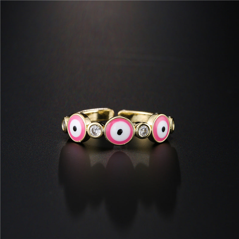 Geometric Drip Oil Brass 18K Gold Plated Cubic Zirconia Ring for Women