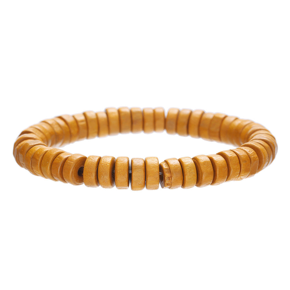 Minimalist Multicolor Round Wood Beaded Bracelet Handmade Geometric Stretch Bracelet