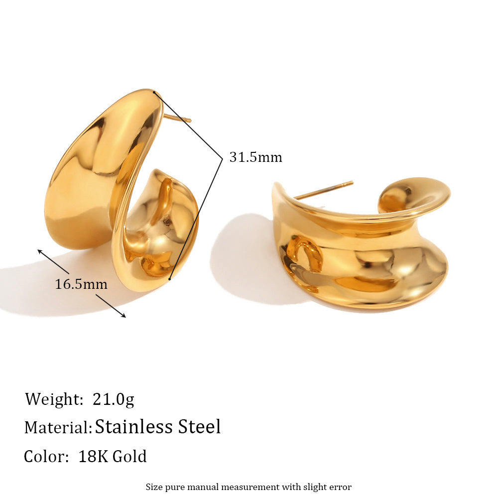 Minimalist Geometric Stainless Steel Plated 18K Gold Hoop Earrings for Women with Smooth Finish and Curved Hook Design
