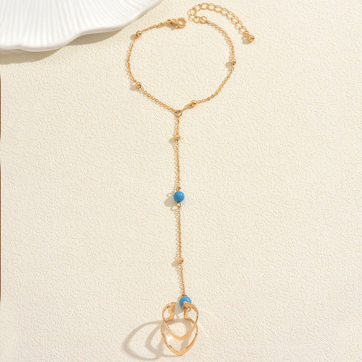 Set bracciale e anello in lega di zinco con intarsi turchesi stile geometrico da donna con lavorazione artigianale di perline