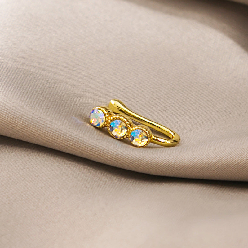 Minimalist Geometric U-Shaped Nose Clip Brass 18K Gold Plated Cubic Zirconia Adjustable Charm Bar