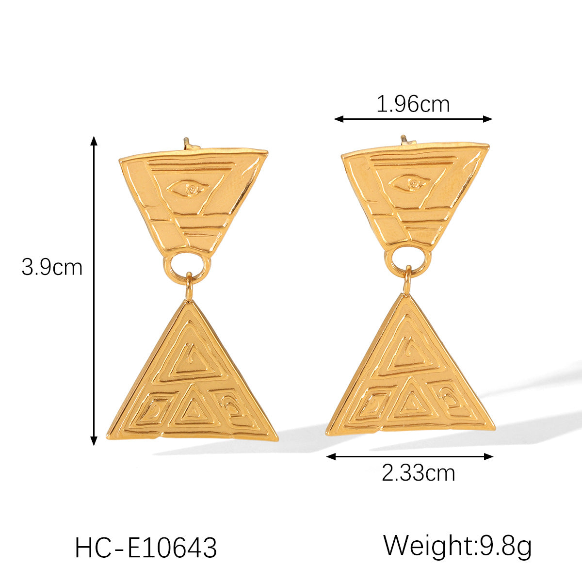 Minimalist Geometric Stainless Steel Earrings for Women with Pyramid Triangle Sun Flame Shapes and Dangling Chain Tassels