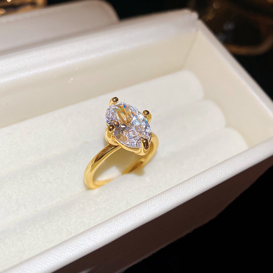 Anillo geométrico chapado en oro estilo lujo con incrustaciones de circonitas para mujer, anillo minimalista de moda para el dedo índice