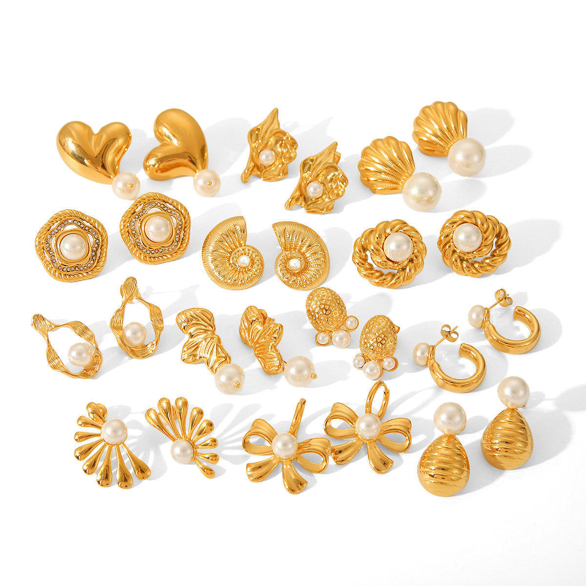 Elegant French-Inspired Pearl Stud Earrings for Women with Stainless Steel Posts and 18K Gold Plating