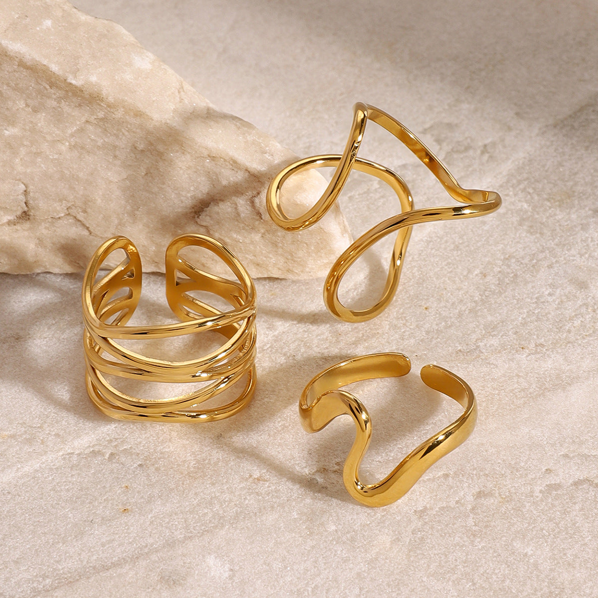 Geometric Gold Plated Stainless Steel Ring for Women
