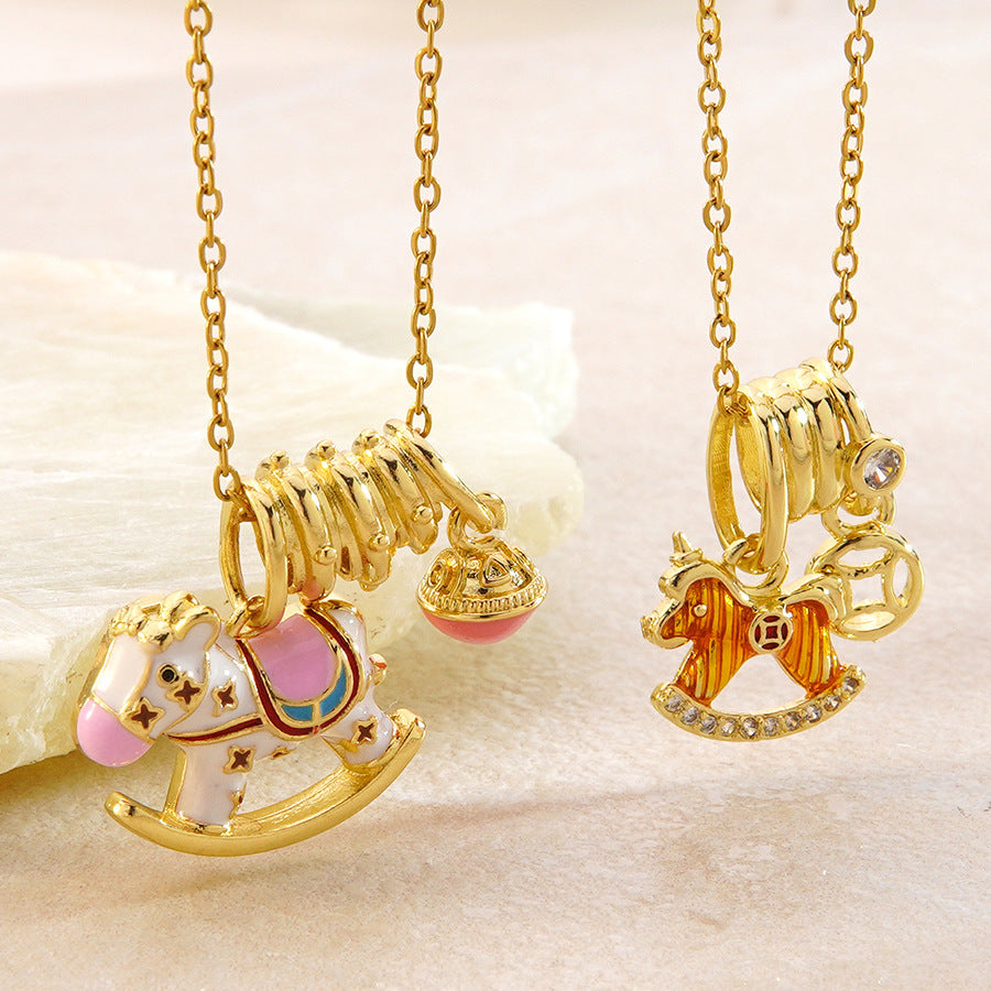 Luxury Elegant Animal Stainless Steel Plated Rhinestone Pendant Necklace for Women