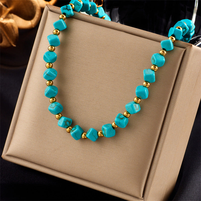 Vintage-Style Tassel Pendant Necklace with Titanium Steel Chain and Enamel Finish for Women